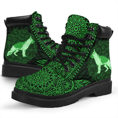 German Shepherd Mandala Green All-Season Boots