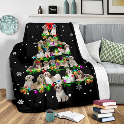 Shih Tzu Christmas Tree Blanket