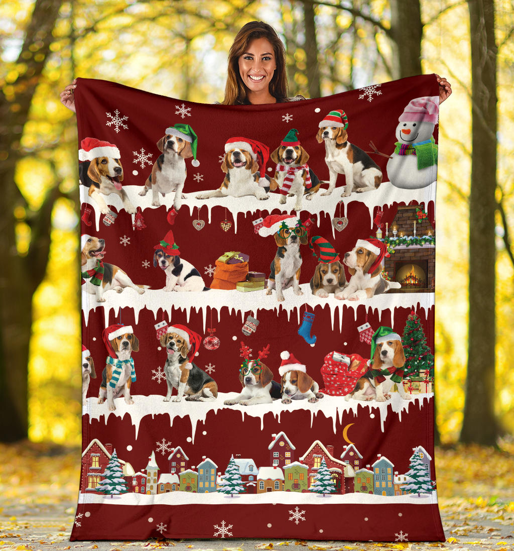 Beagle Snow Christmas Blanket