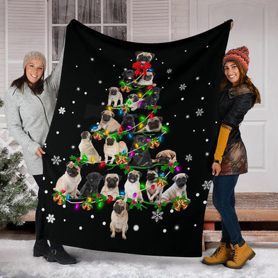 Pug Christmas Tree Blanket