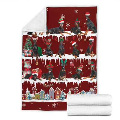 Doberman Pinscher Snow Christmas Blanket