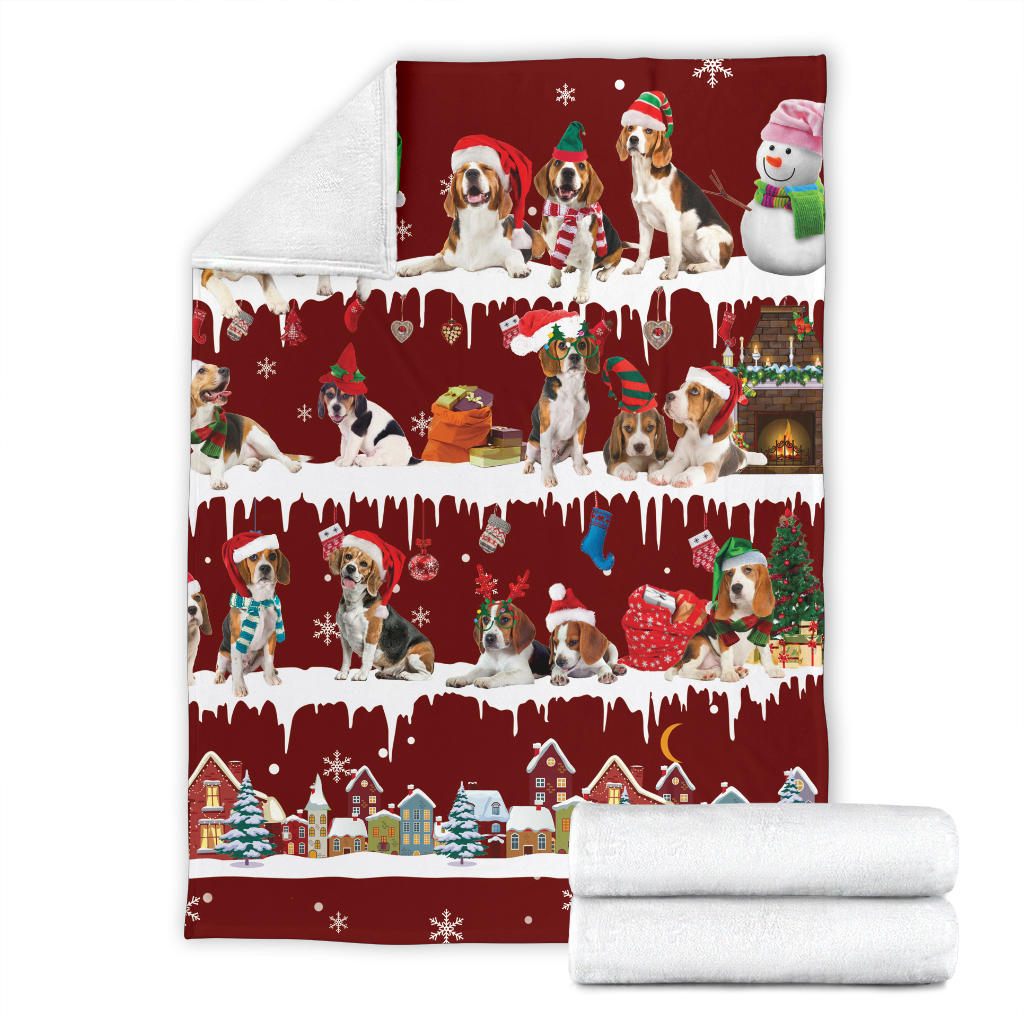 Beagle Snow Christmas Blanket