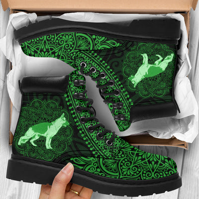 German Shepherd Mandala Green All-Season Boots