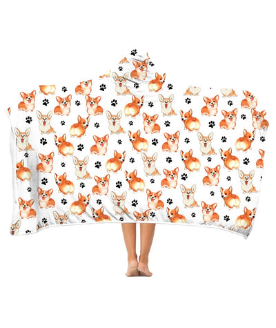 Welsh Corgi Paw Hooded Blanket