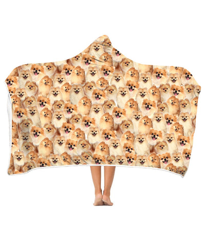 Pomeranian Full Face Hooded Blanket