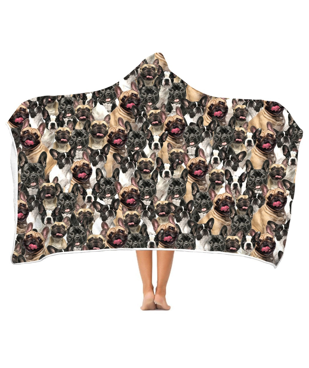 French Bulldog Full Face Hooded Blanket