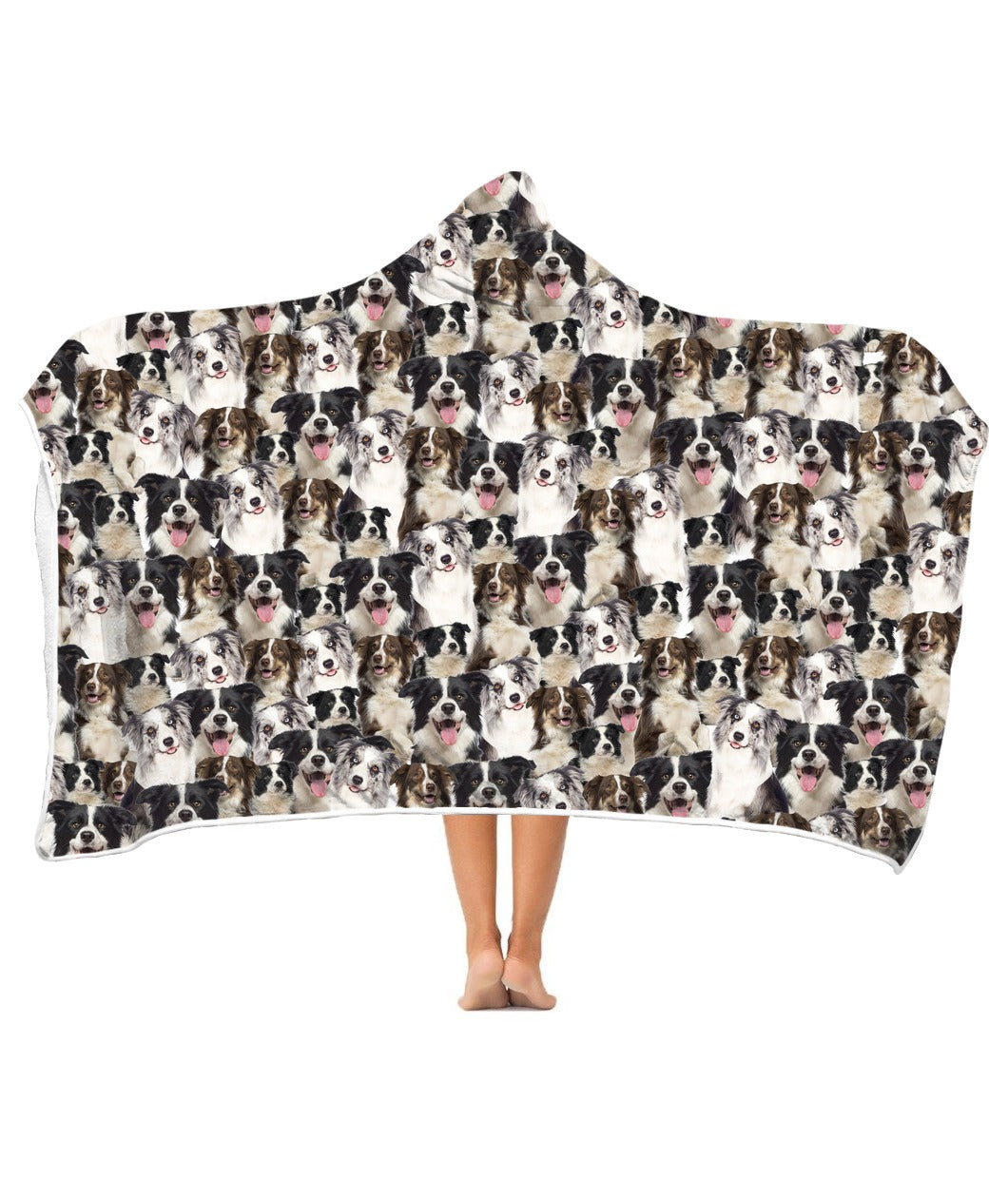 Border Collie Full Face Hooded Blanket